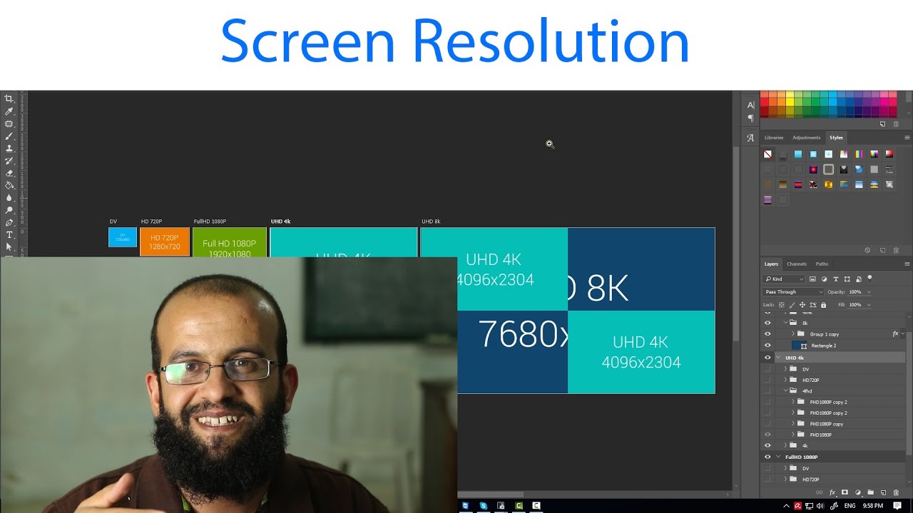 دقة الشاشة - screen resolution EDTV, HD 720p, Full HD 1080p, UHD 4k, UHD 8k